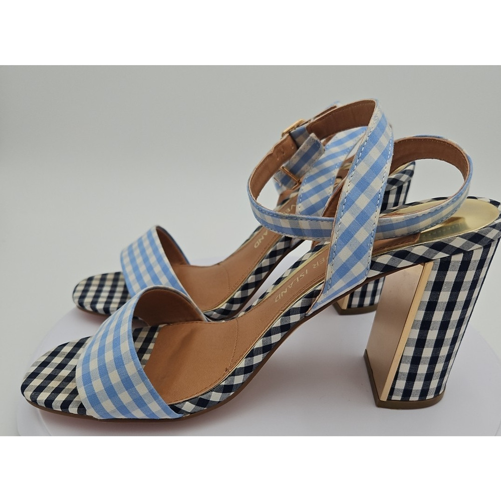 River Island Lt &‎ Dk Blue Gingham Strappy Sandal 4 inch Heels Womens Sz 7 *EUC* - Picture 11 of 16